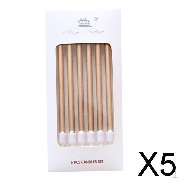 

5x6pcs Birthday Candles Cake Toppers Long Party Photo Prop Champagne