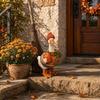 Autumn Pumpkin Duck Resin Figurine Wearing Knit Hat Scarf and Sweater Decorative Fall Seasonal Ornament for Indoor Display