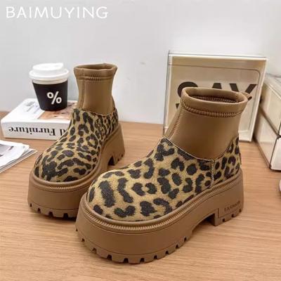 Leopard Platform Women Snow Ankle Boots Designer Chunky Casual Shoes Woman 2025 Trend Winter Brand Goth Motorcycle Botas Mujer