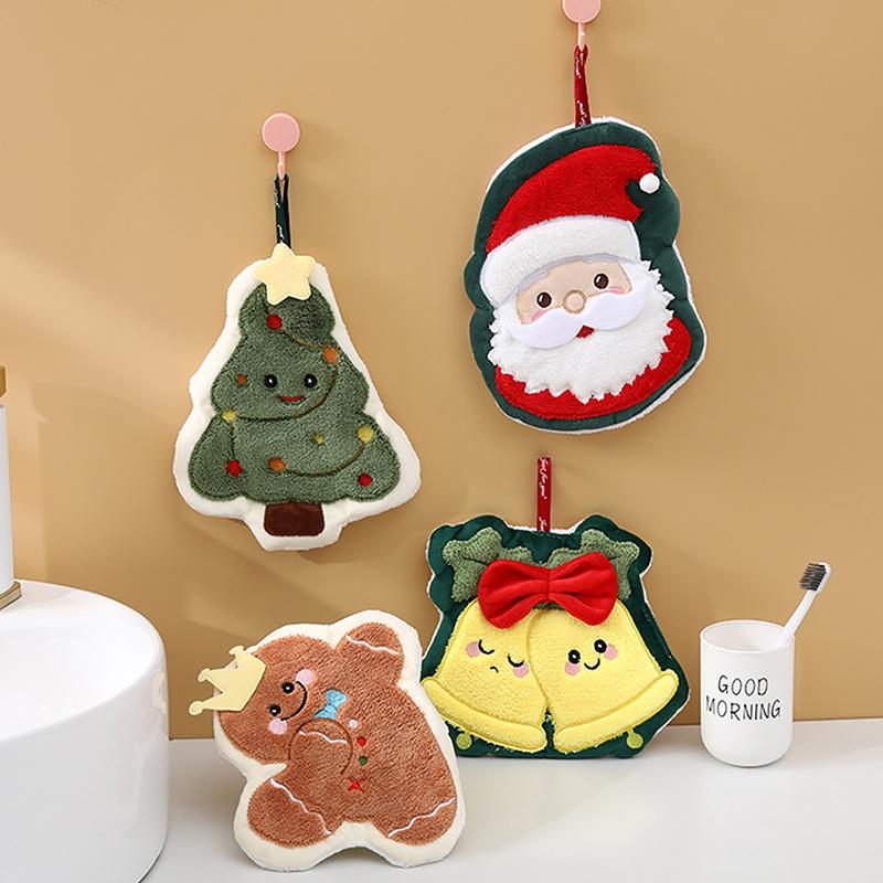 1PC Hand Towel Multi Element Christmas Creative Embroidery Thickened Hanging Cartoon Small Towel Household Coral Fleece Cute