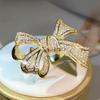 CopperExquisite Birthday Bow Fashion Jewelry Yellow Gold Bow Ring and White Zircon Ring Ladies Party Jewelry