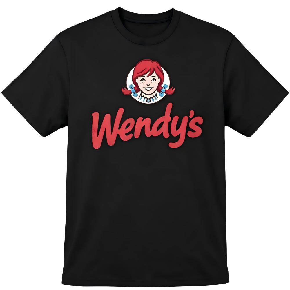 Wendy's Fast Food Logo Print Black T-Shirt