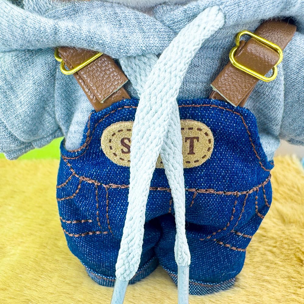 niannyyhouse Plush Toy Clothes Denim Overalls & Hoodie Set, for 15-17cm Dolls, Dress-up Clothes (Gray)