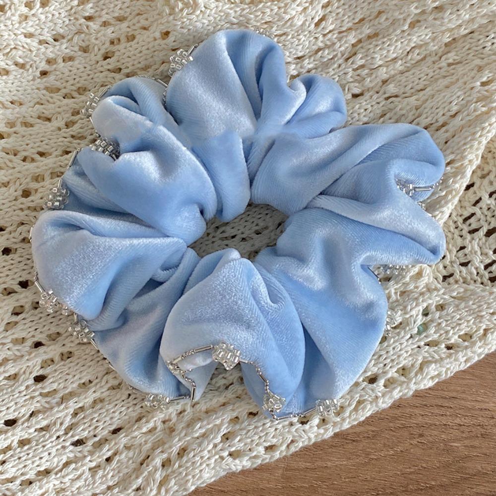 Blue Velvet Scrunchies Elastic Rhinestone Hair Rope Cute Hair Accessories  Streetwear