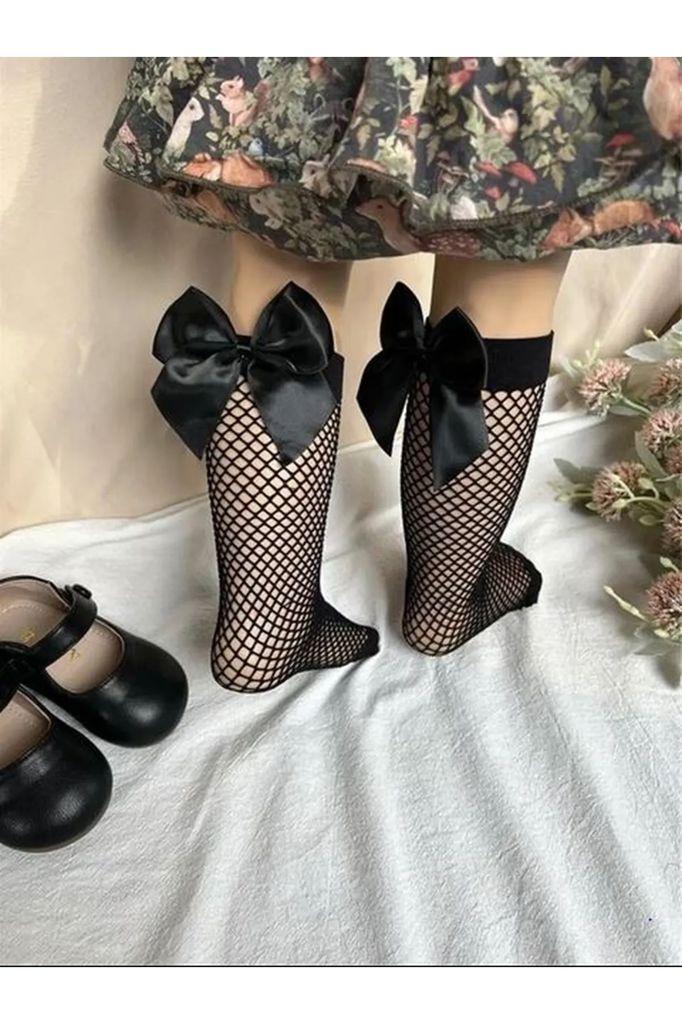 

Sİyah Fileli Diz Altı Çorabı Saten Fiyonklu Bebek / Çocuk Çorap