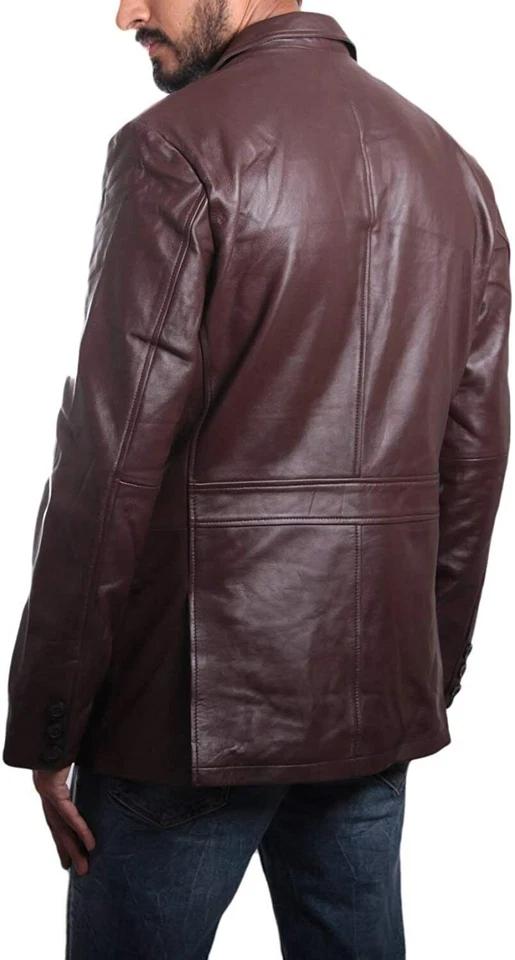 Burgundy Handmade Leather Lambskin Business Blazer Formal Men Stylish Genuine