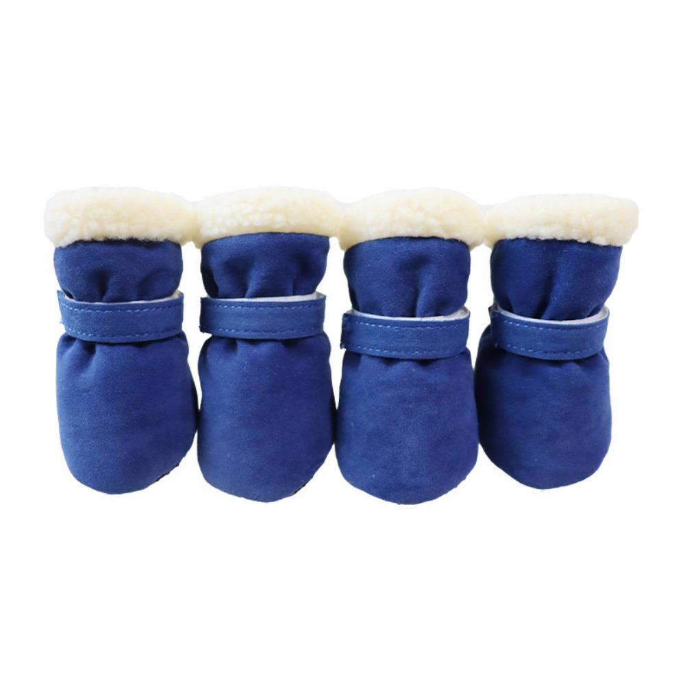 

4 шт./компл. Нескользящие собачьи зимние ботинки Теплые плюшевые собачьи ботинки Защита лап питомца для прогулок на улице L синий