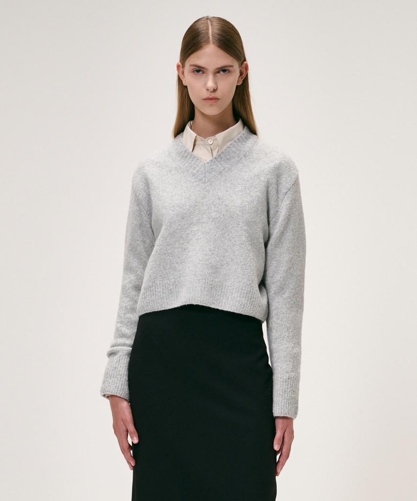 KEI CURRENT Boucle V-Neck Sweater_Light Gray