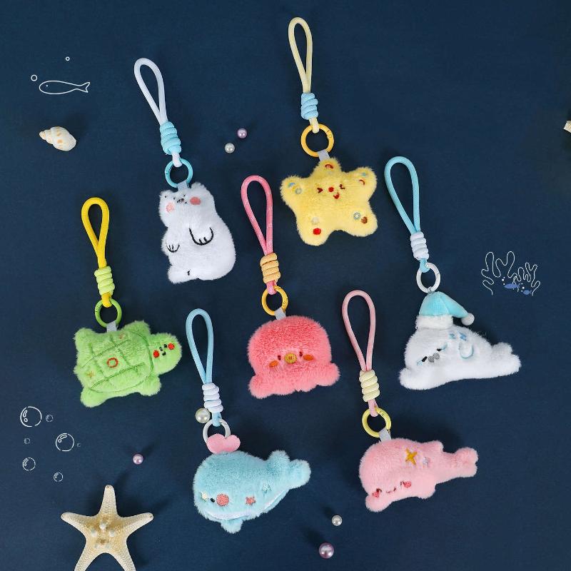 Cute Cartoon Marine Animal Plush Keychain Kawaii Little Animal Octopus Dolphin Backpack Pendant Decoration Accessories Gift
