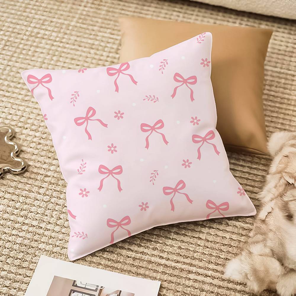 Pink Bow Cherry Pillow Case Anti-dustmite Invisible Zipper Sofa Bed