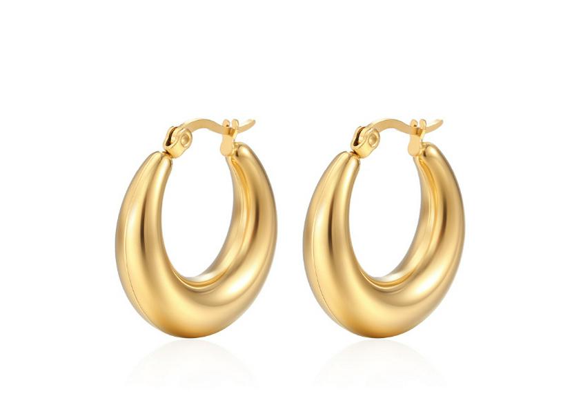 E135 French Metal Hollow Crescent Earrings - 18K Gold Titanium Steel, Fashionable Retro Style