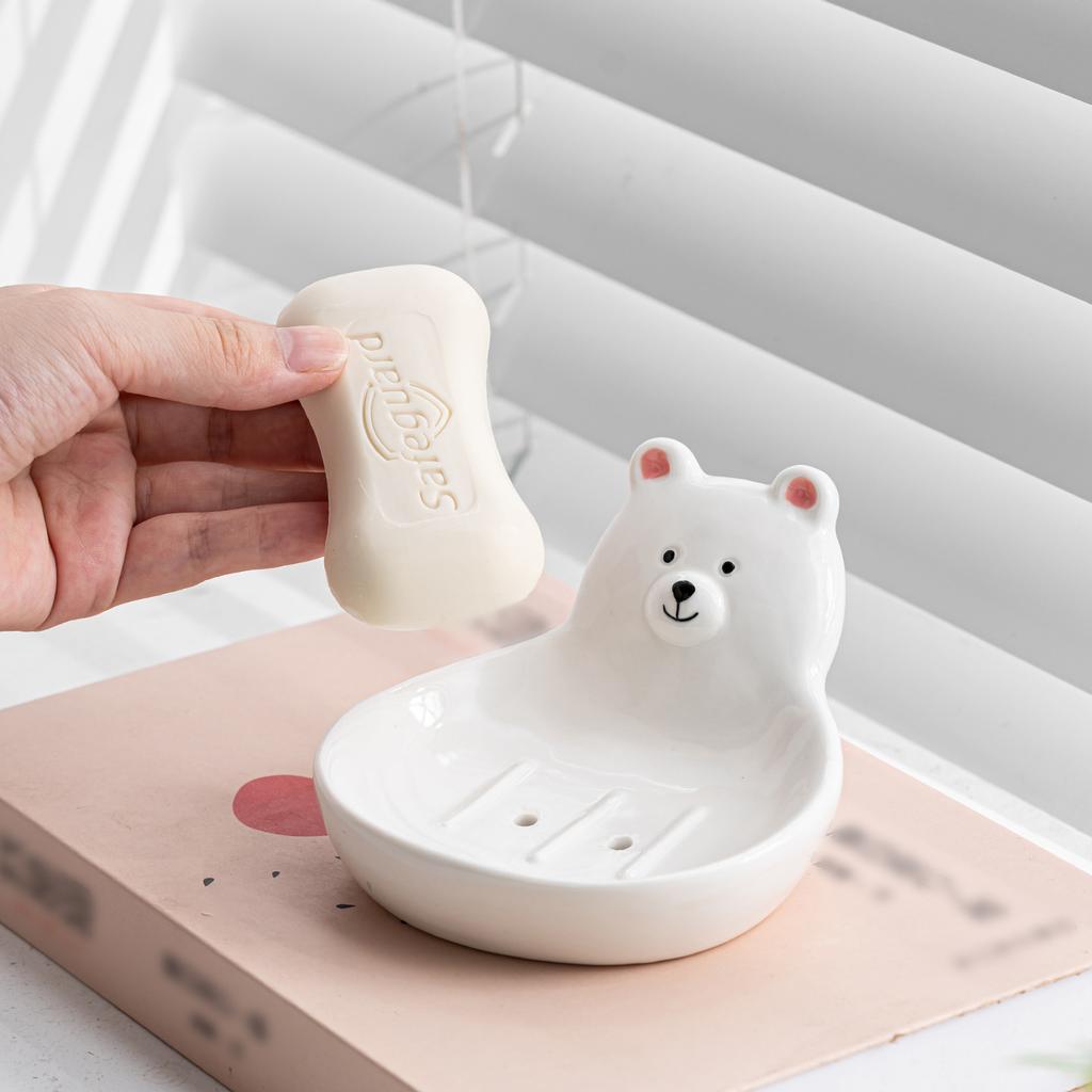 Simple And Creative Soap Water Filter Rack Cute Bear Soap Dish Ceramic Home High-End Decorative Ornament