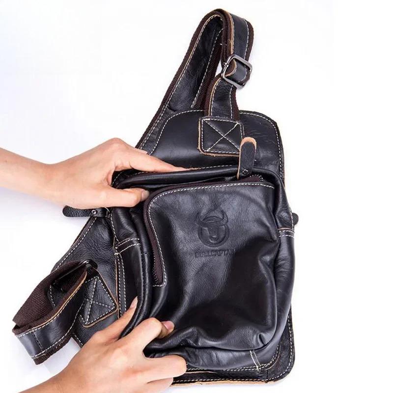 Brand Men's Genuine Leather Bag Luxurious Casual Chest Bag High-quality Outdoor Sports Shoulder Crossbody Bag for iPad Phones
