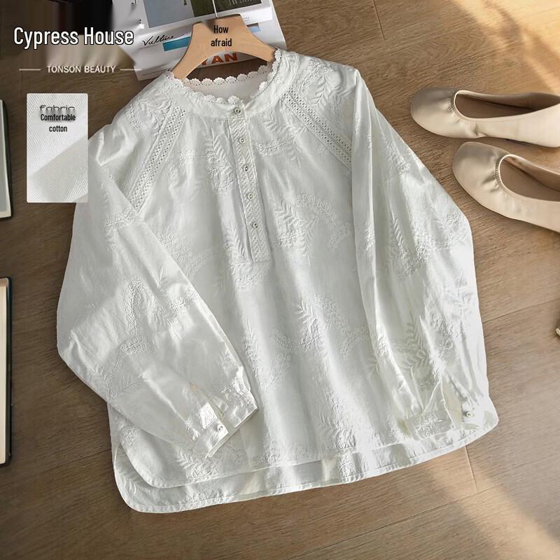 Women s Embroidered Lace Collar Loose Blouse S
