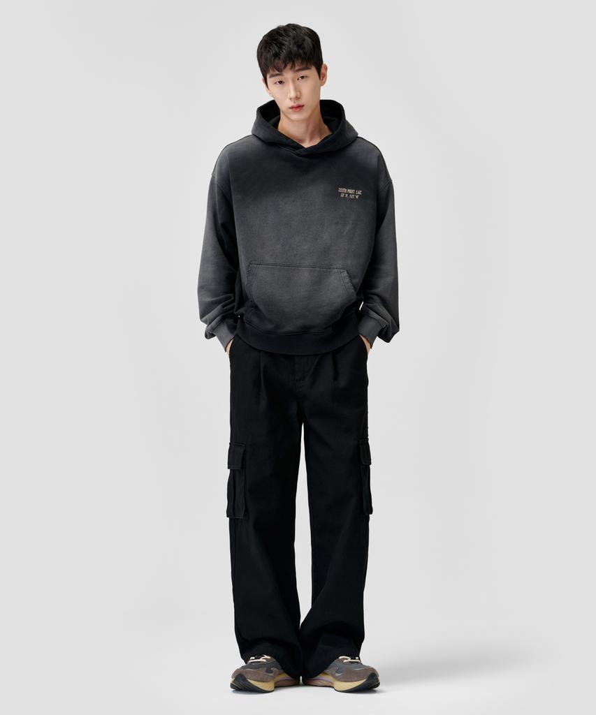AGOD Wide Big Pocket Cotton Cargo Elastic String Pants [Black]
