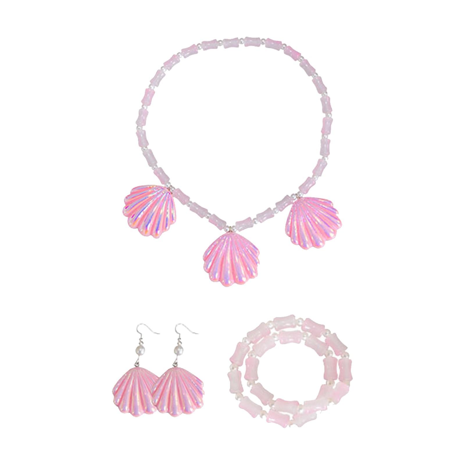 Shell Pendant Necklace Shell Charm Bracelet Shell Shaped Earrings Set Three Piece Jewelry Accessory Set for Casual Wear