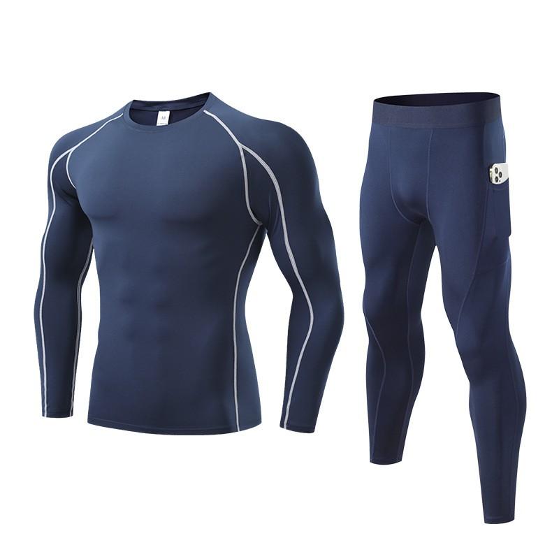 Herren Kompressions Sportset Langarm Oberteil Hose Laufen Basketball Fitnessstudio Training Schnelltrocknend Atmungsaktiv Sportbekleidung