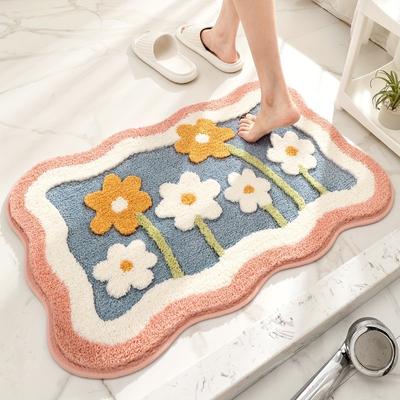 1 Stück, Badematte, Blumen-Innenmatte, saugfähige rutschfeste Innenbodenmatte, Duschraummatte, Duschraumteppich, Teppich, Toilettenteppich, Wohndekor