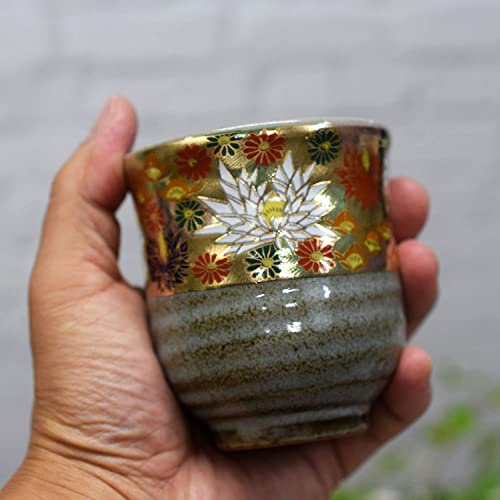 Waza No Kura Stylish Kutani Ware Teacup with Gold Flower Design, Ceramic, Brand Name, Japanese Tableware, Made In Japan, Perfect As a Birthday Gift, 6