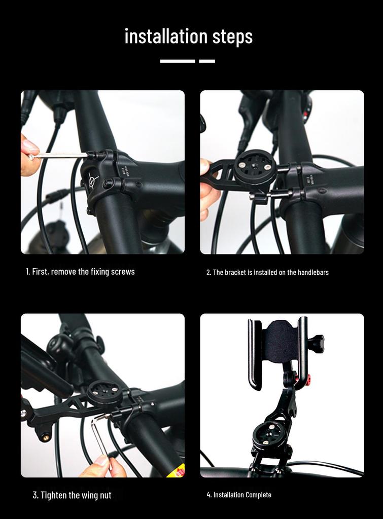 QUICKLOCK Multi-Functional Bike Mount: Phone Holder, Computer Stand, and Camera Arm in Aluminum Alloy