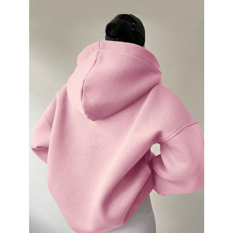 Winter Women's Sportswear Solid Color Long Sleeved Hoodie Solid Color Loose Long Sleeved Women's Hoodie