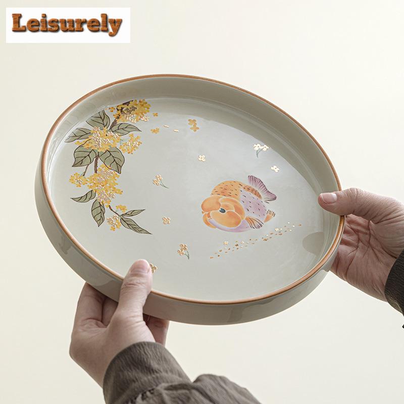 Pflanzenasche Gold Osmanthus Fisch Tee Tablett Kuchenständer Kaffee Aufbewahrungsbrett Organizer Schreibtisch Geschirr zum Servieren Cafés Zubehör Handwerk