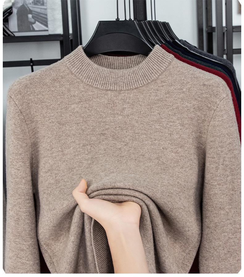 Men's 100% Pure Wool Round Neck Anti-Pilling Warm Pullover Sweater
