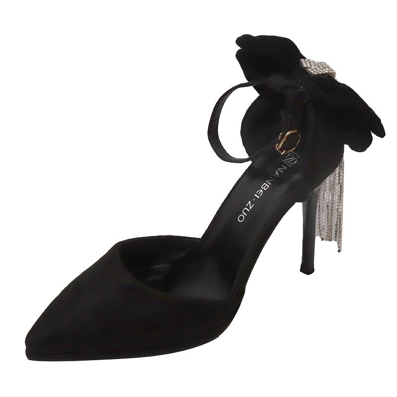 

Французские новые остроносые туфли с мелким горлом, элегантные туфли-лодочки с блестками и бантом на высоком каблуке, женские туфли с тонким каблуком и жемчужной линией, с одним каблуком 42