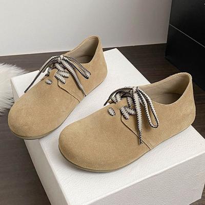 Fashion High-Quality Faux Suede Flats for Women Retro Round-Toe Lace-Up Sewing Designers Shoes Comfortable Non-Slip 42 Plus Size Loafers