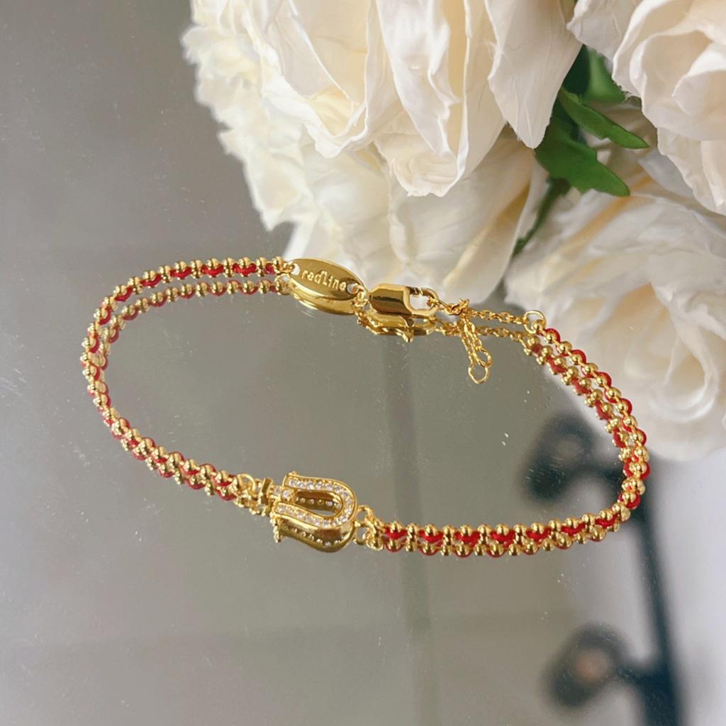 2026 Red Rope Plated 18k Rose Gold Horseshoe Buckle Bracelet Natal Year Horse Year Transfer Diamond-encrusted Woven Couple Hand Rope