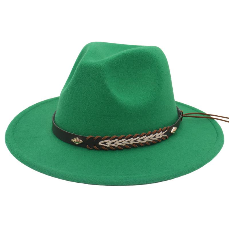 Cross-Border New Woolen Jazz Hat With Felt Hat Large Brim Fashion Top Hat Couple British Gentleman And Lady Hat