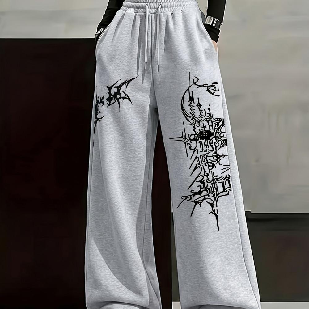 

Fashionable and Trendy Street Style Retro Y2K Cross Pattern Printed Women s Casual Black Straight Leg Pants Wide Leg Sports Pants XL