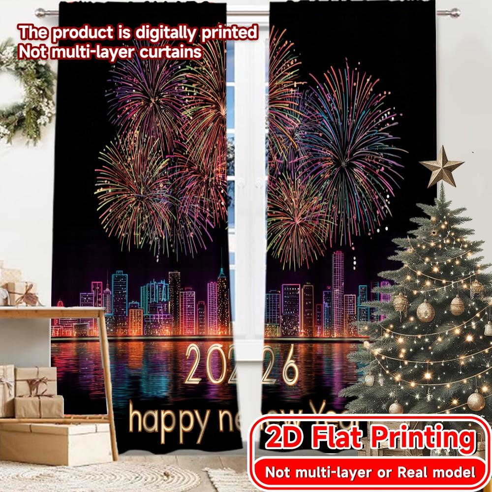 

2D Flat Printing 2pcs NewYearCelebration Contemporary Modern Curtains Versatile Polyester Fabric Curtains Outdoor 100*130 HOOK 1pcs