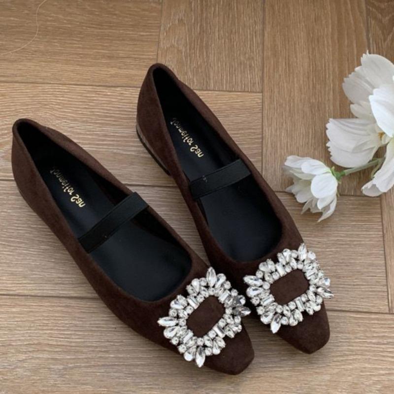 Fashion Women s Low Heel Shoes Spring New Pointed Head Shallow Mouth Suede Glitter Buckle Soft Sole Non-slip Low Top Shoes 35 4443₽