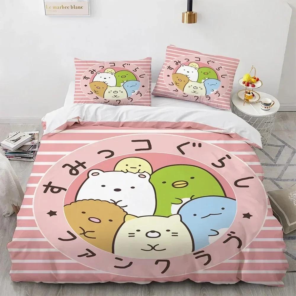 Cute Kawaii Cartoon Sumikko Gurashi Bedding Set Boys Girls Twin Queen Size Duvet Cover Pillowcase Bed For Kids Adult Bedding