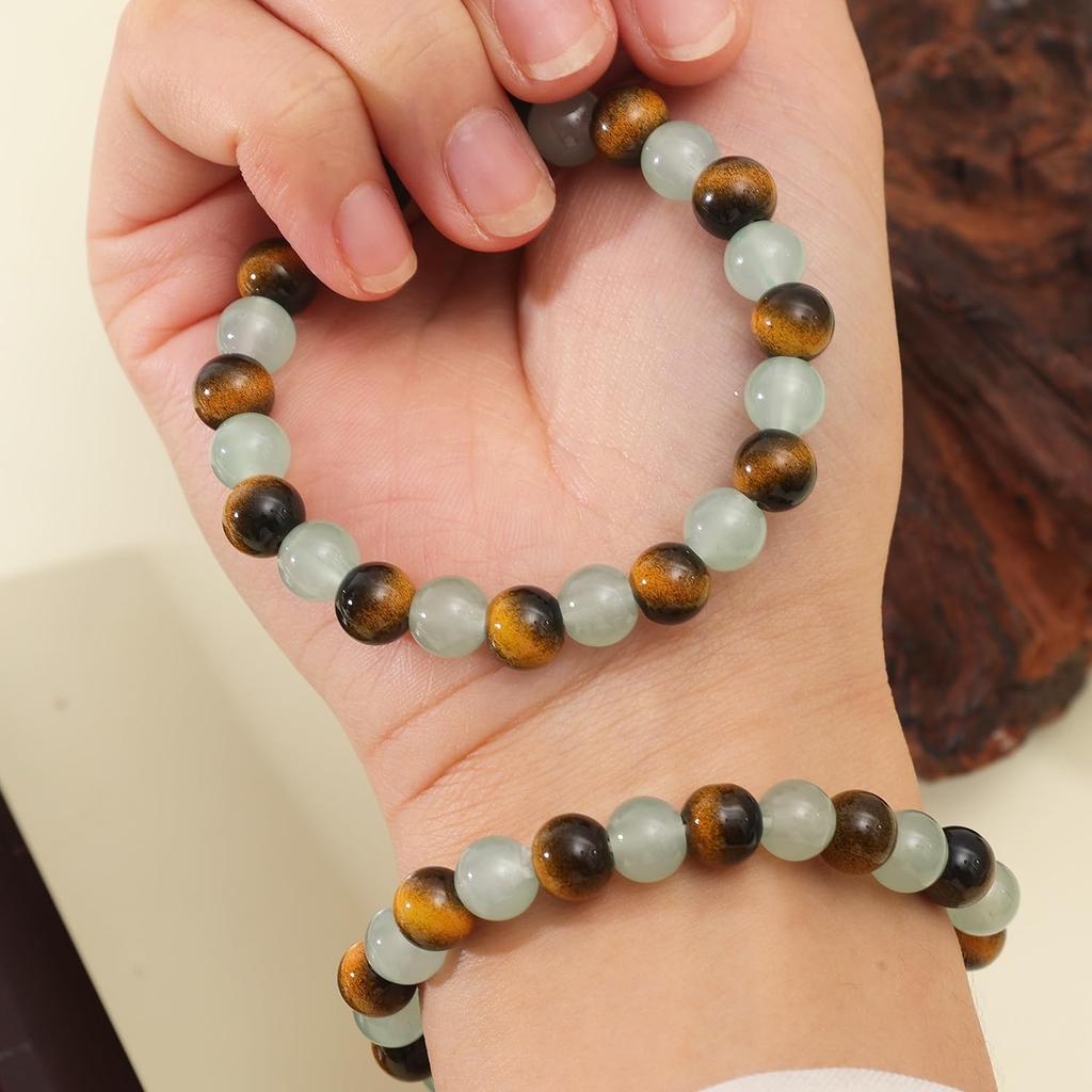 1pcs Unisex Good Luck Beaded Bracelet for Women Men Green Tiger Eye Stone Bracelets Fashion Jewelry Gifts