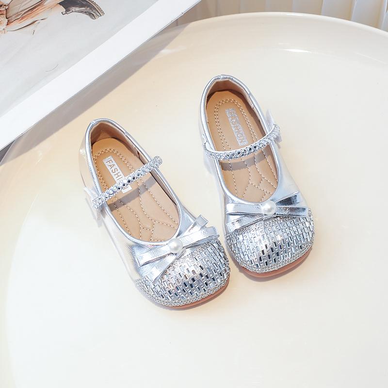 Girls Princess Shoes Round Toes Sweet Bows Kids Flat Shoes Pu Leather 2025 New Fashion Children Dance Shoes Wedding Ins Trendy