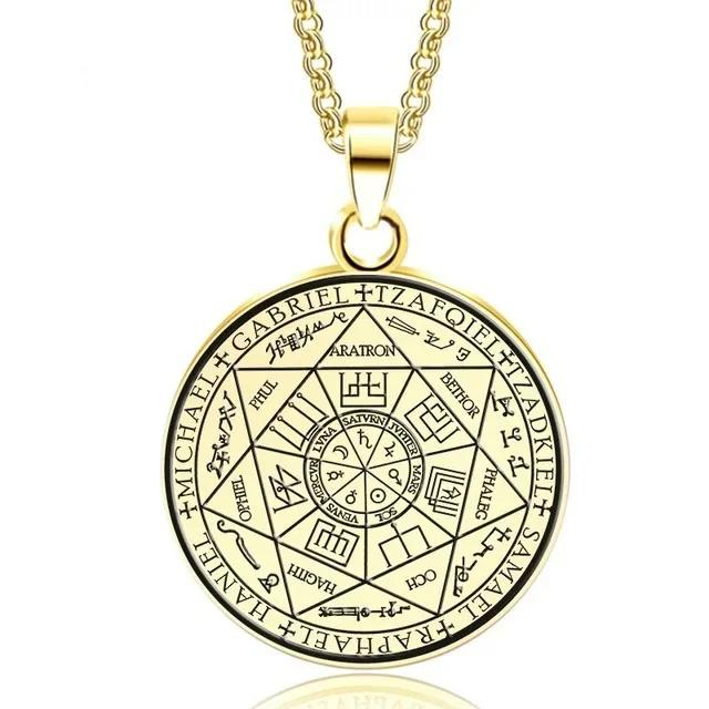 Sieben Engel Magischer Kreis Salomons Siegel Amulett Halskette Anhänger Herren Punk Retro Glücksbringer Schmuck