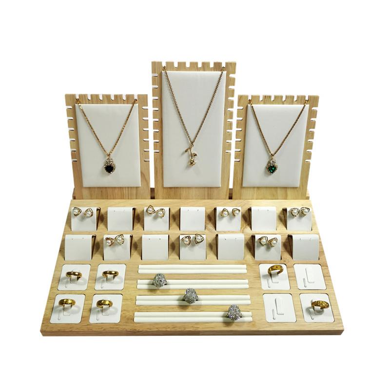 Massivt Trä Avtagbart Smyckesställ Halsband Hänge Örhängen Ring Armband Visningsrekvisita Smyckesset Visningsställ
