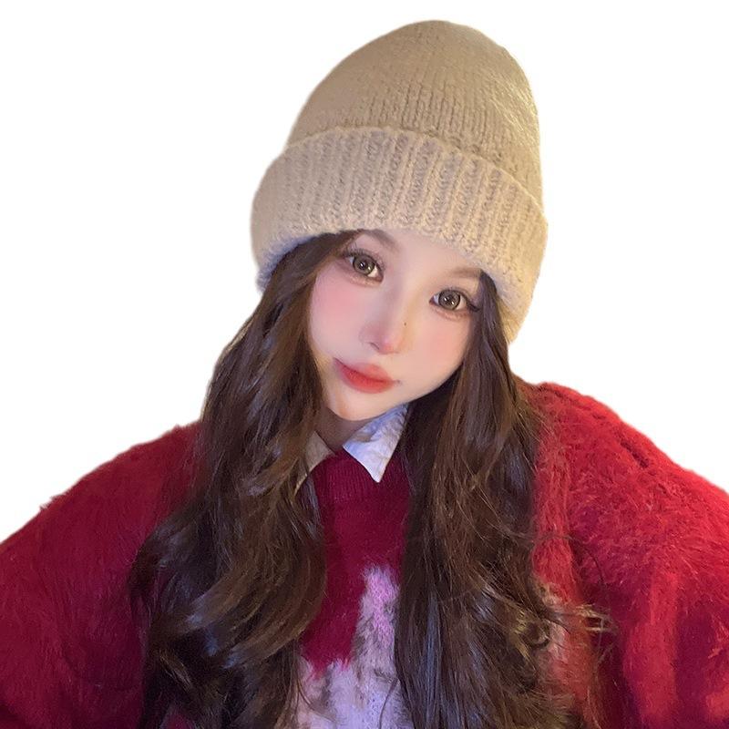 New Wool Hat for Women Korean Style Versatile Warm Ear Protection Knit Hat Korean Style Face Showing Small Pile of Hats