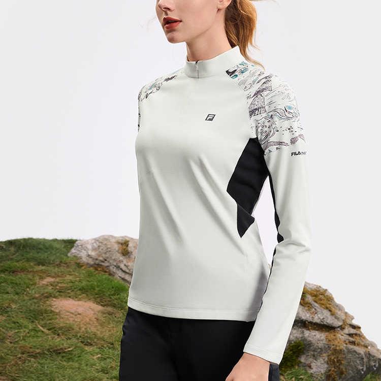 Fila Casual Stand Collar Half Zip Long Sleeve T-Shirt Women Tops Snow-White A11W517202FWT