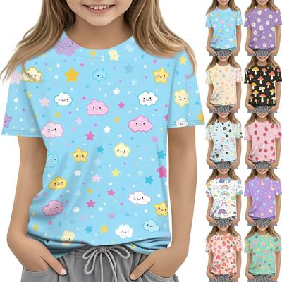 Kinder bedrucktes Rundhals Kurzarm Freizeit-T-Shirt