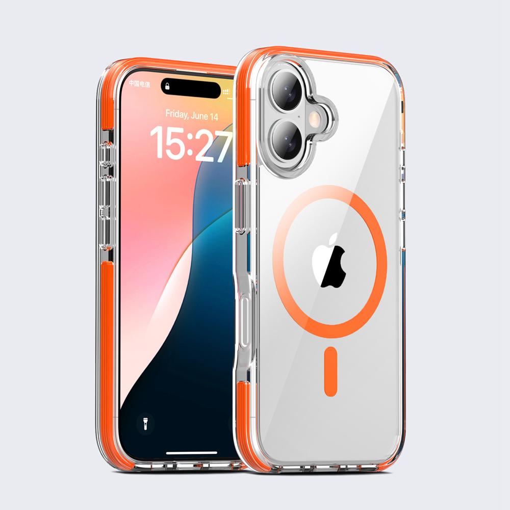 

Прозрачный чехол KEYSION для MagSafe для iPhone 16 15 Plus, цветной противоударный чехол для iPhone 16 Plus 15 for iPhone 16 оранжевый