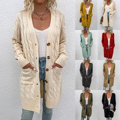 Dames Gebreide Trui Herfst Winter Lange Kabeltruien Losse Casual Vest