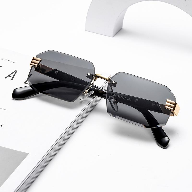 European and American square frameless sunglasses, women's fashion trimmed personalized street sunglasses, face-showing small UV-proof glasses