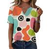 Women's Casual Floral Print V-Neck Short Sleeve T-Shirt Top with Decorative Buttons for Everyday Wear