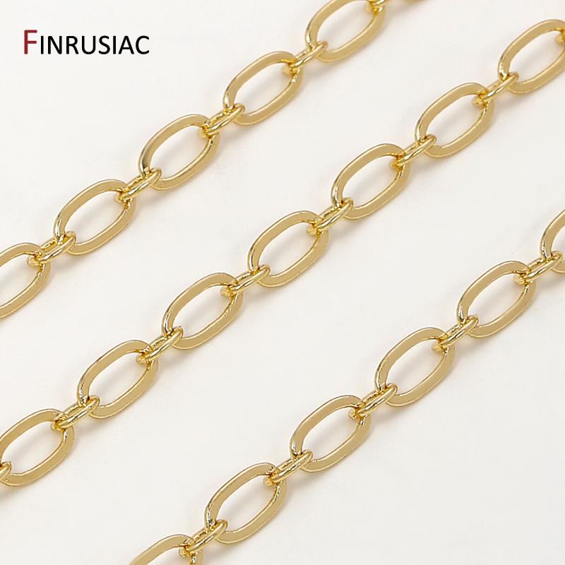 14K Gold Plated Brass Round Cable Link Necklace Chains,DIY Jewelry Spool Chains Necklace Bracelet Making Accessories
