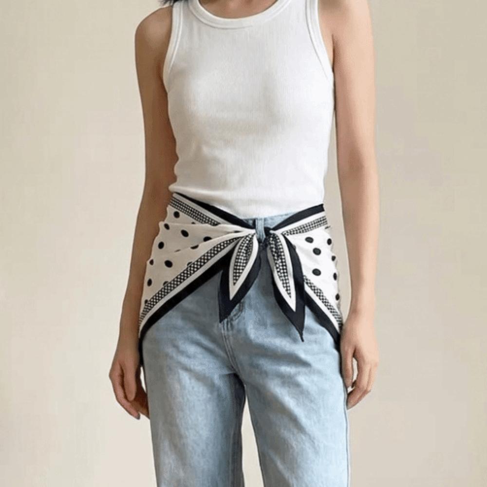 Thin Imitation Silk Scarf Polyester Waist Tying Scarf Vintage Polka Dot Triangle Scarf Club