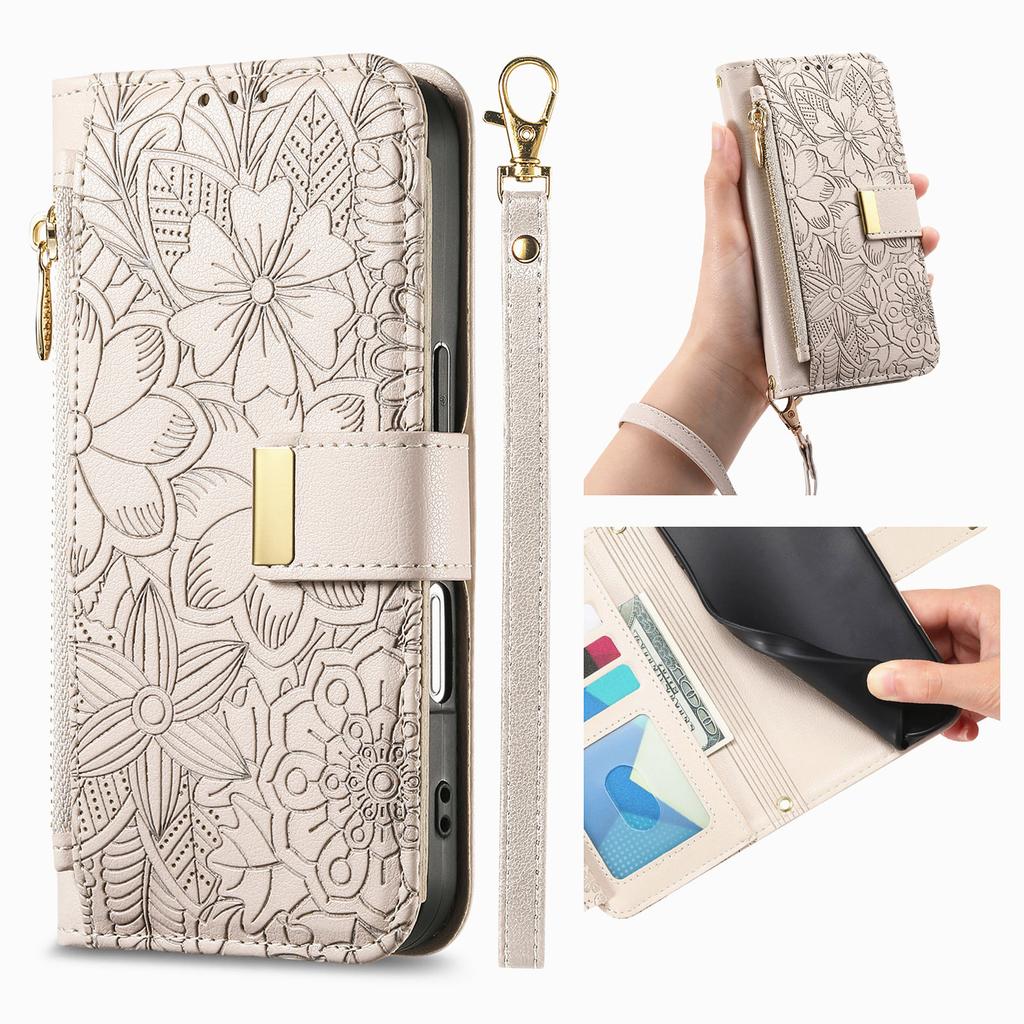 Floral Leather Wallet Case for Samsung Galaxy A05-A71 / S24-S25 series...Vintage All-in-One Card Holder w/Stand, Magnetic Closure & Wrist Strap