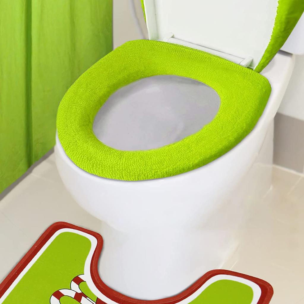 Christmas Toilet Cover Christmas Decoration Kit Grinch Seat Cushion Toilet Seat Foot Pad Bathroom Creative Decoration Decoration